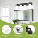 Bathroom Light Fixtures, Matte Black Bathroom Lighting Fixtures Over Mirror, Modern Vanity Light with White Glass Shade, Restroom Lighting Fixtures, 4-Light 30-inch