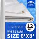 Heavy Duty White Tarps 6' X 8',12 Mil Extra Thick,Durable,Waterproof, UV Resistant, Weatherproof Poly Canopy Tarp,Camping,Carport, (Finished Size)-by Raindeway