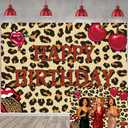 Cheetah Print Cherry Birthday Backdrop Leopard Print Red Cherry Happy Birthday Photography Background Women Girls Theme Party Decorations (7x5ft)