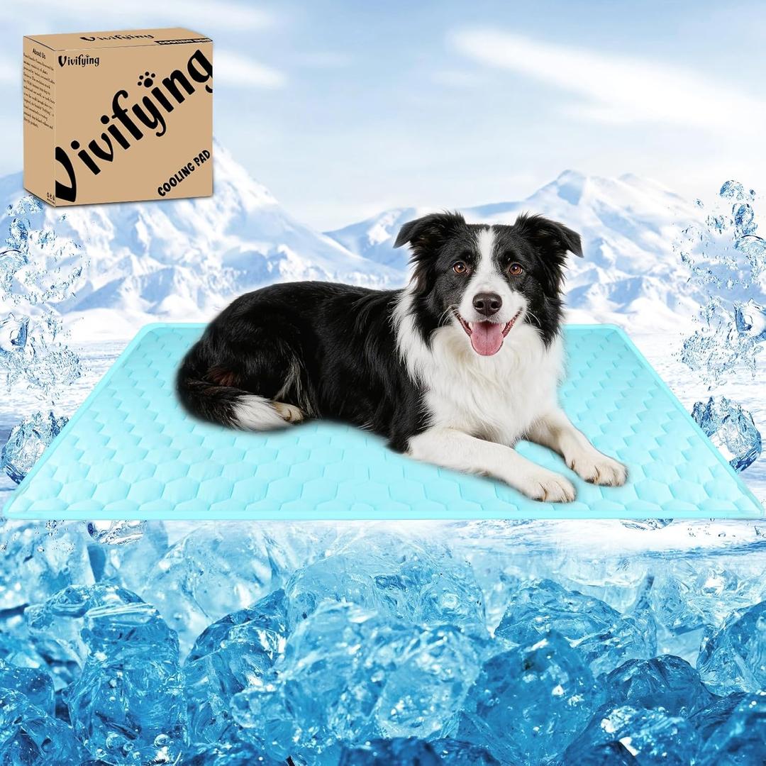 Vivifying Cooling Mat for Dogs, 40" x 30" Waterproof Reversible Dog Cooling Mat with Ice Silk, Thick & Durable Summer Blanket for Sofa, Bed, Crate, Car Seat (Blue)