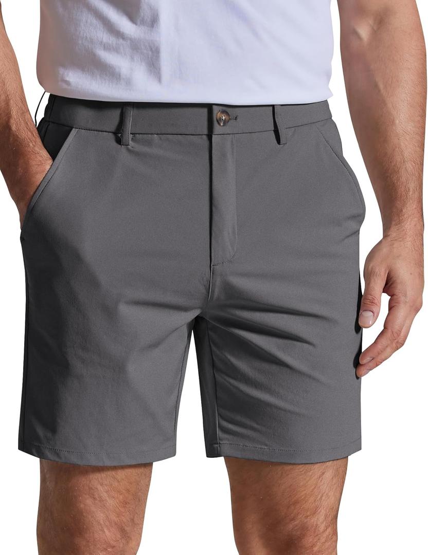 COOFANDY Men's Casual Shorts 7" Stretch Golf Shorts with 4 Pockets Quick Dry Lightweight Shorts Dress for Hiking Work (Large, Dark Grey)
