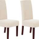 H.VERSAILTEX Stretch Dining Chair Covers Set of 2 Chair Covers for Dining Room Parsons Chair Slipcover Chair Protectors Covers Dining, Feature Textured Checked Jacquard Fabric, Natural