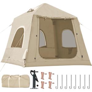 Inflatable Tents for Camping,Easy Blow Up Tent with Hand Pump,4 Seasons Waterproof Air Inflatable Camping Tent House for Family Weekend Camping, 2-3 Person/Beige, 87"L x 87"W x 77"H