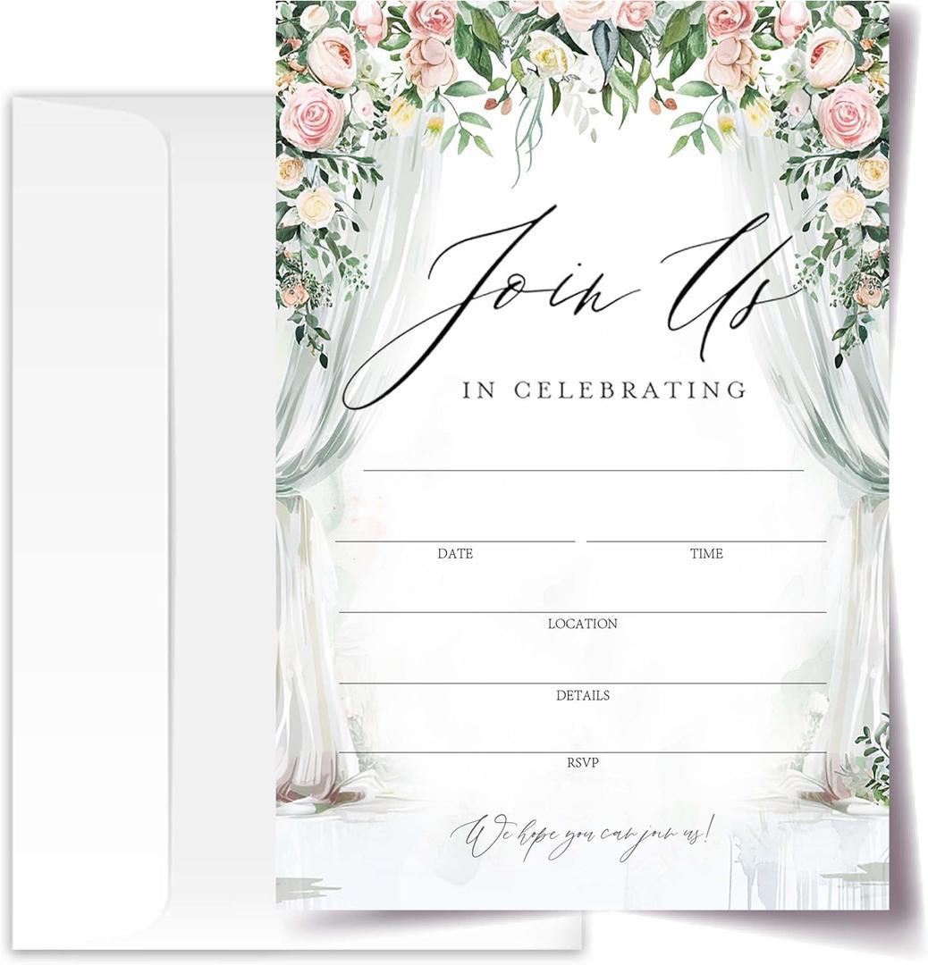 Join Us In Celebrating - Invitation Cards with Envelopes Pack of 20 (4"x6") - Floral Invitations for Baby Shower, Wedding, Bridal Shower, Baptism, etc.(144)