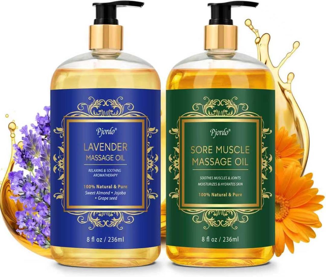 Pjordo 2 Pack Body Massage Oil for Massage Therapy, Sore Muscle Arnica Oil & Lavender Massage Oil for Pain Relief, Massage Relaxing Oil for Soothing Joint & Muscle, Mothers Day Gifts for Women Her