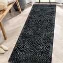 Wonnitar Washable Kitchen Runner Rug 2x6, Moroccan Black Runners for Hallway, Non Slip Bohemian Soft Bathroom Throw Mat Geometric Carpet Runner for Laundry Entryway Bedroom (Black,2'x6')