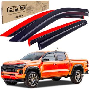 Outside-Mount Rain Guards Window Visors for 2023-2026 Chevrolet Colorado Crew Cab & GMC Canyon Crew Cab Wind Vent Deflector Truck Accessories Dark Smoke 4-Piece Set with Thicker
