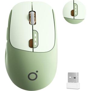 SEUNKWANG EWEADN Q5 Wireless Mouse, Bluetooth & 2.4G Quiet Computer Mouses with 1600 DPI, Battery Level Display, Ergonomic Office Mouse,6 Button Portable Cute Cordless Mice for Laptop/PC/Mac- Green