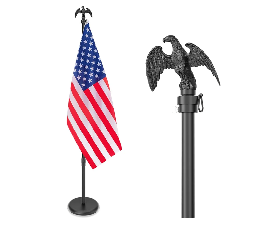 8 FT Indoor Flag Pole and Stand, Heavy Duty Indoor Flag Pole Kit with Weighted & Thickened Base, Eagle Topper, 3x5 FT American Flag, Adjustable Presidential Indoor Flagpole for Office School City Hall
