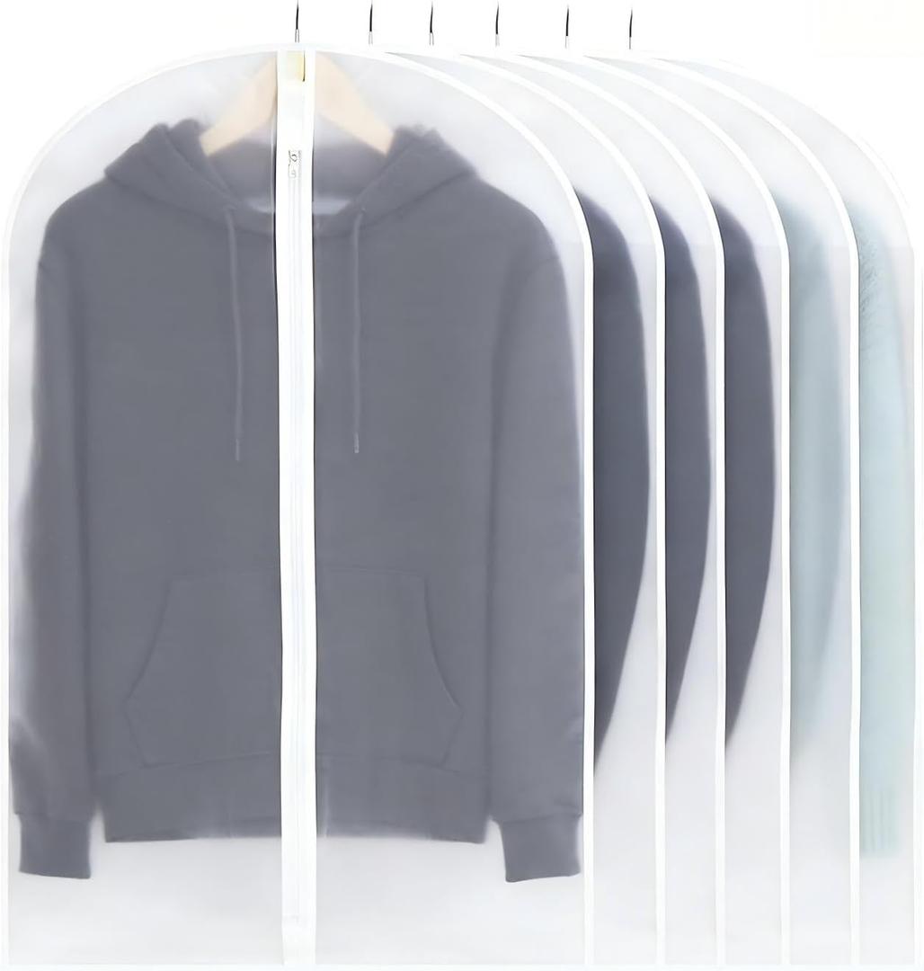 6 Pack Clear Garment Bags for Hanging Clothes, 2440 Suit Bags for Closet Storage, Garment Bag with Zipper, Transparent Clothes Dust Cover for Suits, Coats & Dresses, Durable PEVA