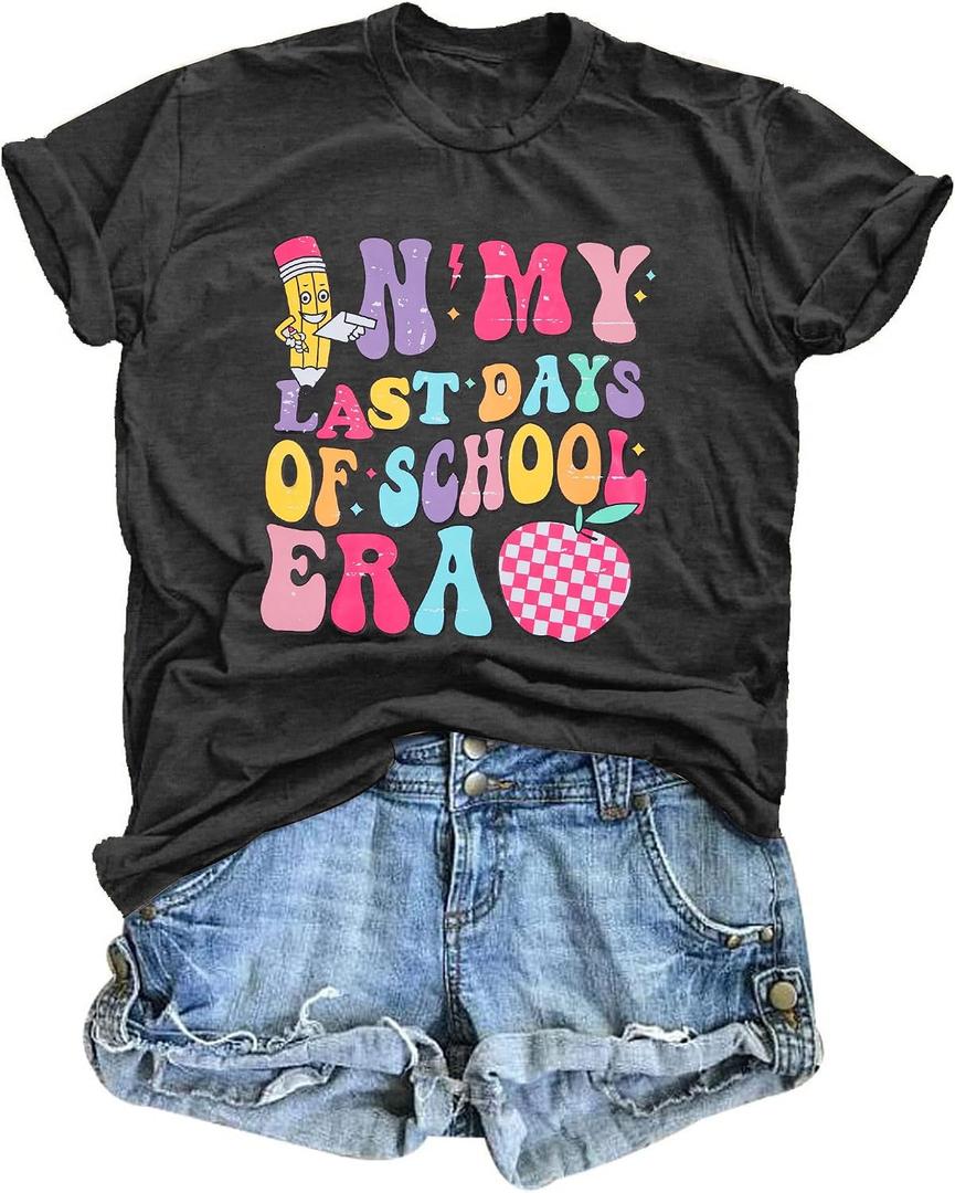 Last Day of School Teacher Shirt: Women Teacher Life Shirts Summer Happy Graduation Gifts Tee Tops (S)