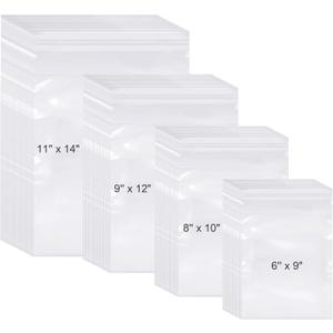 Kosiz 600 Pcs Clear Cellophane Bag Plastic Poly Shirt Bag Bulk Resealable Clothes Packing Self Adhesive Packages for Business Shipping(6'' X 9", 8'' X 10", 9'' X 12", 11'' X 14")