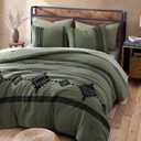 MaiRve Embroidery Comforter Set, Boho Farmhouse Western Bedding Set, All Season Bed in A Bag Comforter Set with Sheets, Pillowcases & Shams, Olive Green Oversized Queen 7 Pieces