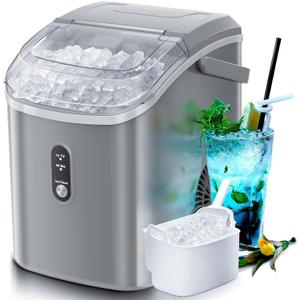 Nugget Countertop Ice Maker with Soft Chewable Pellet Ice, Pebble Portable Ice Machine, 34lbs Per Day, Self-Cleaning, Sonic Ice, One-Click Operation, for Kitchen,Office Stainless Steel Black