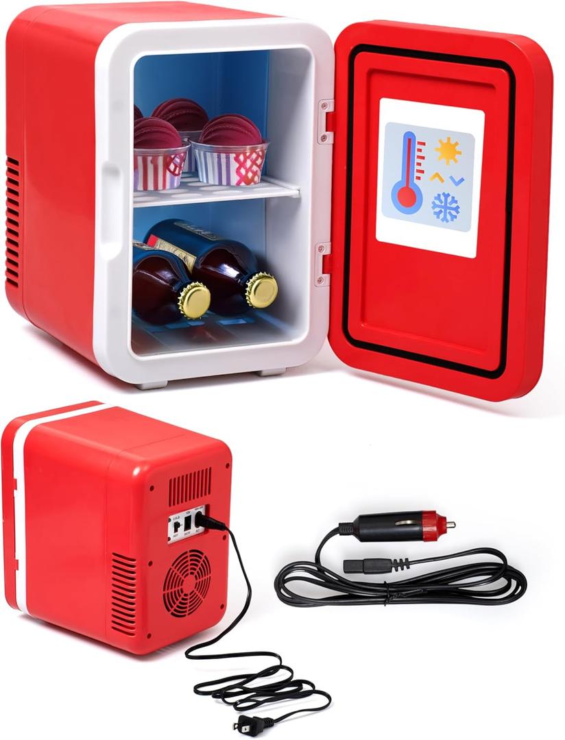 2LB Depot - Portable Car Mini Fridge - 1 Gallon Capacity - Hot and Cold Refrigerator Adjustable 20F to 65F - Ideal for Drinks and Food Storage - Red - Compact and Versatile Design