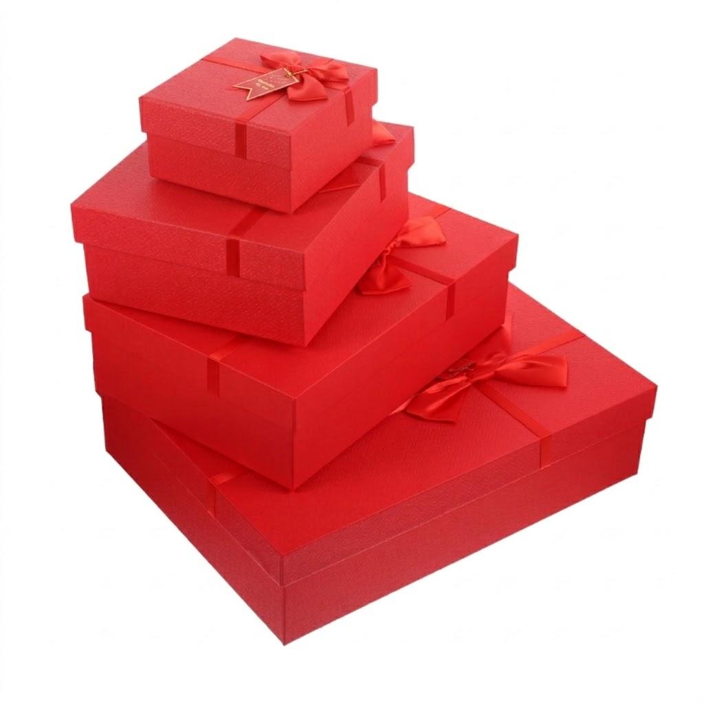 4Pcs Gift Packing Box with Smooth Edges for Storage Red Paper Boxes 11x3.5x8inch , 9.5x3 x6.5 inch, 6x 3x6 inch, 5.5x3x4