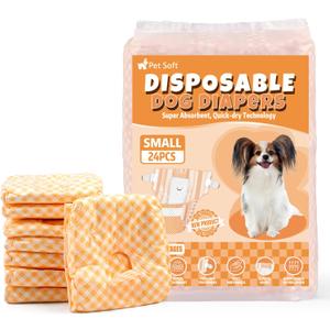 Pet Soft Female Dog Diapers - Disposable Puppy Diapers for Dogs & Cats, Ultra Absorbent Doggy in Heat Period or Urine Incontinence, 24pcs (S, Orange)