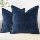 decorUhome Chenille Soft Throw Pillow Covers 18"x18" Set of 2, Farmhouse Velvet Decorative Pillow Covers with Stitched Edge for Couch Sofa Bed, Poseidon