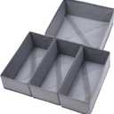 Bructhun Foldable Fabric Drawer Organizer Set 4 Pack Dresser Dividers - Sock Underwear Storage Bins Gray