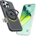 TORRAS 360° Magnetic Stand for iPhone 16 Pro Max Case[Fit for MagSafe][Camera Control Button][Mil-Grade Protection] Slim, Rotatable Kickstand, Translucent Obsidian Black 6.9", Ostand OFitness Series