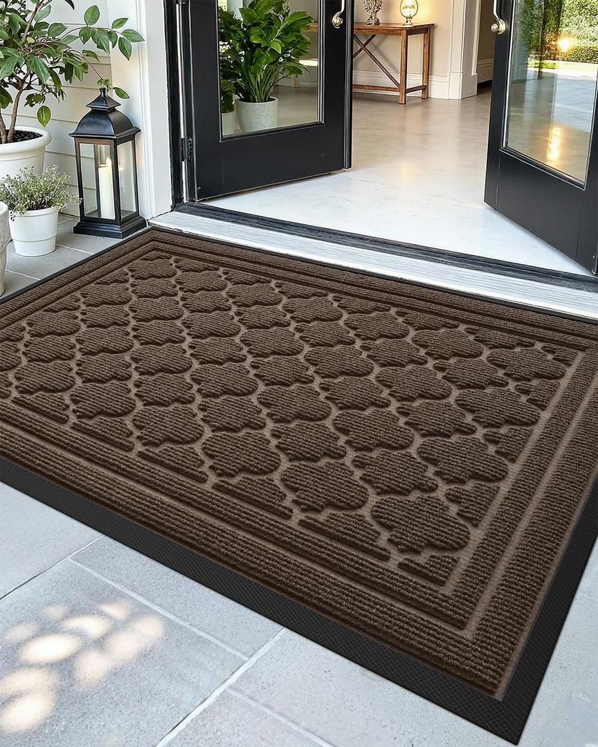 Color&Geometry Large Front Door Mat Outside Entrance, Heavy Duty Non Slip Low Profile Doormat for Entryway, Trap Dirt and Moisture Welcome Mats All-Weather, Easy Clean, Patio, Garage, 36"x60" Brown