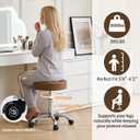 FIRAVOE Rolling Stools with Wheels (300lbs Capacity) (Adjustable Height 20"-27") Brown Leather Manicure Guitar Lash Stool (Coffee Brown), No Back & Footrest