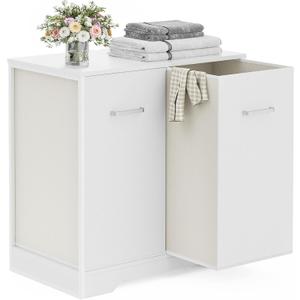 Double Pull-Out Laundry Hamper Cabinet; 120L Laundry Basket for Bathroom,Laundry Room; Laundry Sorter with 2 Pull-Out and Removable Bags (White)