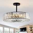 Piepooye 8 Lights Modern Large Crystal Chandelier Black Round Semi Flush Mount Ceiling Light Fixture Farmhouse Chandelier for Dinning Room Living Room Bedroom Hallway Entryway Kitchen, 21.65 inches