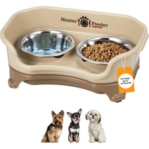 Neater Feeder Express Mess Proof Dog Bowls Elevated for Small Breeds under 15 Lb, Made in USA, No Spill Raised Dog Food Bowl Stand, Stainless Steel Food and Water Bowl Set, Feeding Station, Cappuccino
