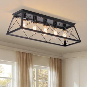 31.5" Black Farmhouse Rustic Flush Mount Ceiling Light