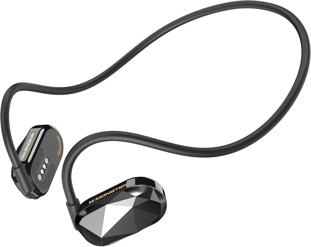 Monster Aria Free Open Ear Headphones Air Conduction Headphone Sports, ENC Clear Talk Mic Bluetooth 5.3, Built-in Mic 8H Playtime IPX5 Resistant Headset for Running (Light Black)