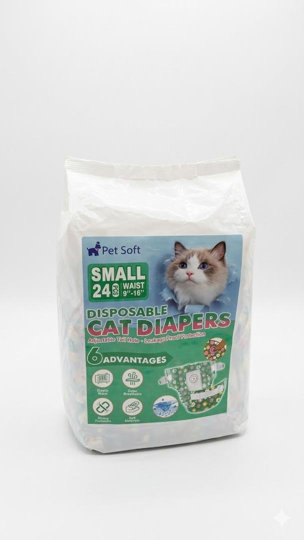 Pet Soft Disposable Cat Diapers  Diaper for Female & Male Cats, Puppy Doggie Diapers for Female Dogs with Adjustable Foam Tail Hole, Small (24Pcs, GN Flowers)
