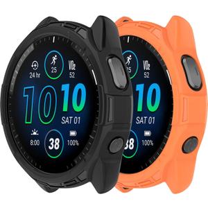 Cover Compatible with Garmin Forerunner 965 Case Soft TPU Anti-Scratch Bezel Bumper Frame Coverage Protective Shell Watch Accessories(Black&Orange)