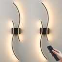 Battery Operated Wall Sconces Set of Two with Remote Control, Stepless Colors 3000K-6000K & Dimming, LED Black Wireless Wall Light for Living Room, Hallway, Bedroom, 39.3 Inch (2 Pack)
