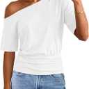 MEROKEETY Women's Off The Shoulder Short Sleeve Tops 2026 Summer Casual Going Out Trendy Y2k T Shirts (White, S)