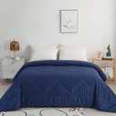 2025 Premium Upgraded Non-Vacuum Bed Quilt All Seasons 100% Cotton Filled Comforter - Reversible Lightweight Soft Breathable Fluffy (Navy Blue King)