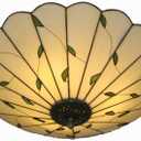 16 Inch Tiffany Style Green Leaf Glass Ceiling Light Fixture Kitchen Light Fixtures Classical Lamp Flush Mount Ceiling Light LED Chandelier (Green Leaf B)