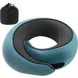 BadinkSnail Neck Pillow Memory Foam with MagicStrap  Adjustable Ergonomic Travel Pillow for Office/Airplane/Car, Washable Cover, Portable Cervical Support(Peacock Blue)