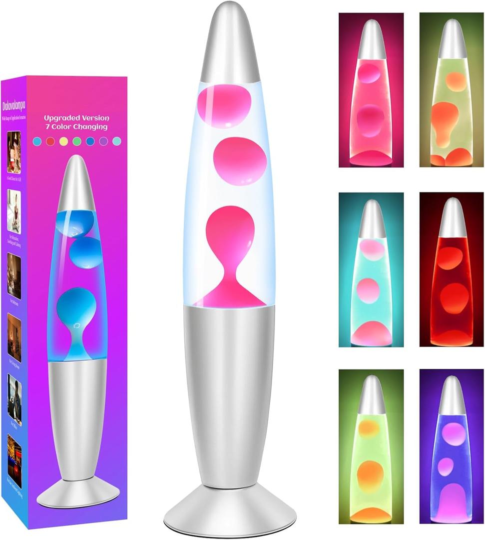 Pink Wax Liquid Motion Lamps Multi Color Changing: 13" LED Night Light for Kids Adults, Small Table Lamps for Home Bedroom Decor, Christmas Mood Lights Decorations, Birthday Gifts for Girls Boys