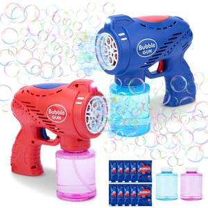 Roberly 2 PCS Bubble Guns for Kids Ages 4-8, 5 Hole Automatic Bubble Machine Gun Blower with 2 Bottles Refill Solution Summer Outdoor Toys Boys Girls Birthday Gift Party Favor