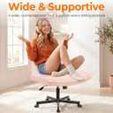 NEO CHAIR Criss Cross Chair with Wheels Home Office Cross Legged Armless Chairs Adjustable Computer Desk Wide Seat for Bedroom Vanity Comfy Swivel (Teddy Pink)