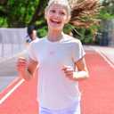 Stelle Girls Athletic Shirts Short Sleeve Quick Dry Sports Tees UPF 200, Crew Neck Active Tops for Kids 5-15 Years (White, XS)