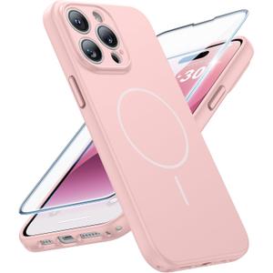 FNTCASE for iPhone 14 Pro Max Case Pink: [Compatible with Magsafe] Solid Matte 14 Pro Max Magnetic Phone Cover with [Full Camera Protection] [Screen Protector] Military Grade Shockproof Protective