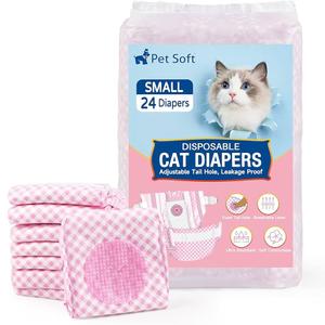 Pet Soft Disposable Cat Diapers - Diaper for Female & Male Cats, Puppy Doggie Diapers for Female Dogs with Adjustable Foam Tail Hole, X-Small, 24Pcs, 