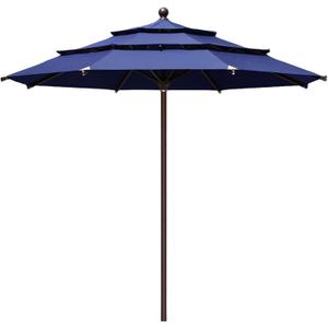 EliteShade USA 10-Year-Non-Fading 11Ft 3 Tiers Patio Market Umbrella Outdoor Cylinder Auto Push-up Table Umbrella with Ventilation, Navy Blue