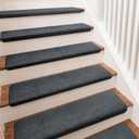 PURE ERA Carpet Stair Treads Ultra Plush 9.5" X 30"Soft Bullnose Indoor Stair Protectors Pet-Friendly Non-Slip Skid Resistant Tape Free Washable Reusable(7 Pieces,Dark Gray)