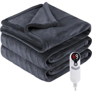 Electric Heated Blanket Twin Size 62"x84", Fast Heating Throw, Soft Plush Microplush for Bed & Couch, 1-10Hs Auto Off & 6 Heating Levels, Machine Washable, Gifts for Grandma & Family-Dark Gray