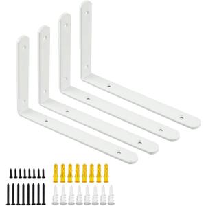 Mooche 4Pack Floating Shelf Brackets, Heavy Duty Metal L Brackets Wall Mounted Corner Brace Angle Bracket for Wood Shelves, with Screw Included (White, 8.08*5.72 Inch)