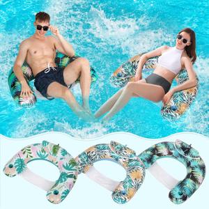 3 Pack Pool Chair Float, Inflatable Pool Floats Lounger with Cup Holders, Floating Pool Chair Floaties for Adults Summer Sunbathing Swimming Pool Party Beach Water Fun, OKPF-0001