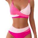 YELAIVP High Waisted Bikini Sets for Women V Neck Bathing Suit for Women Tummy Control Two Piece Swimsuits Swimwear (Medium, 182 Rose Red)